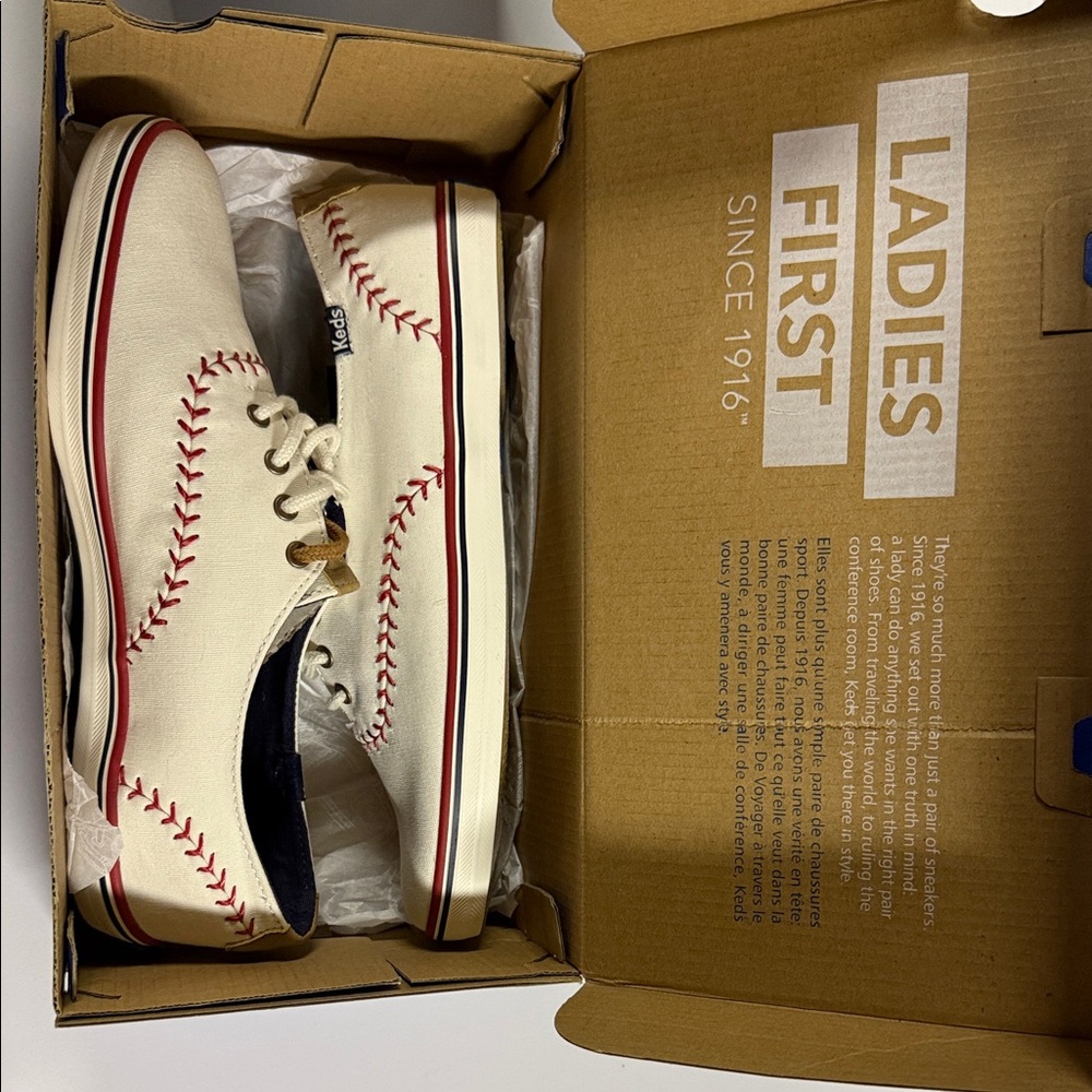 Keds Off White Sneakers with Red Baseball Stitching